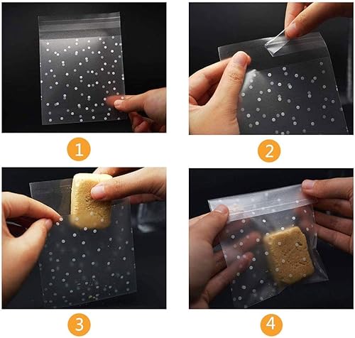 Miniatura 2 de Juego de 500 bolsas autoadhesivas para golosinas, de 3.9 pulgadas, de celofán con lunares blancos, para fiestas, para piruletas, dulces, chocolates,