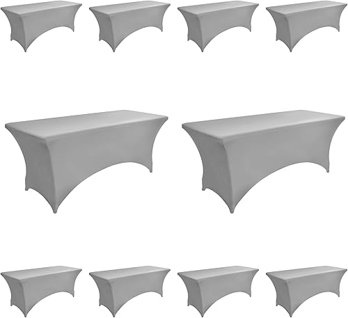 Miniatura 20 de Paquete de 2 Cubiertas de Mesa de Spandex Negro de 6 pies para Mesas Plegables Rectangulares Estándar - Manteles Elásticos Resistentes a las Arrugas