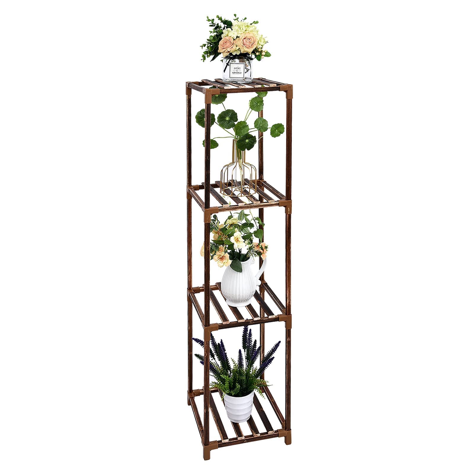 Augosta Plant Stand for Indoor Outdoor Plants, 3 Tier 4 Potted Tall