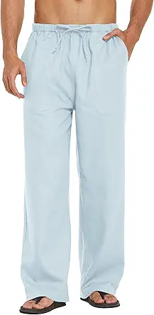 COOFANDY Mens Linen Loose Pant Lightweight Elastic Waist Trouser Yoga Beach Pant