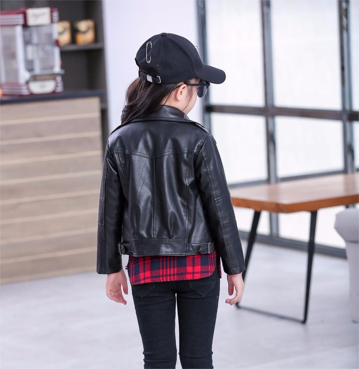 Blouson Simili Cuir Garçon Fille - Manteau Imitation Cuir - Veste Motard pour Enfant
