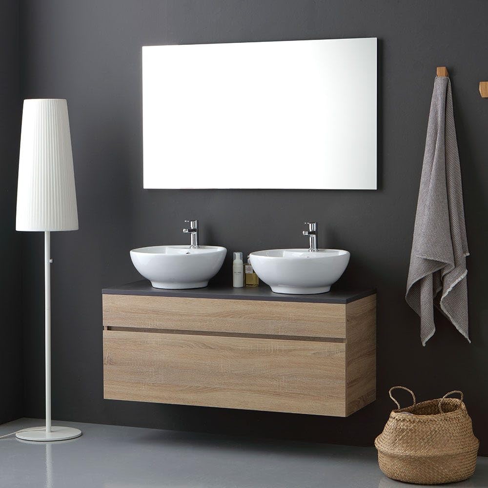 Kiamami Valentina - Mueble de baño de Roble Natural 120cm con Espejo 120x60 | Sol