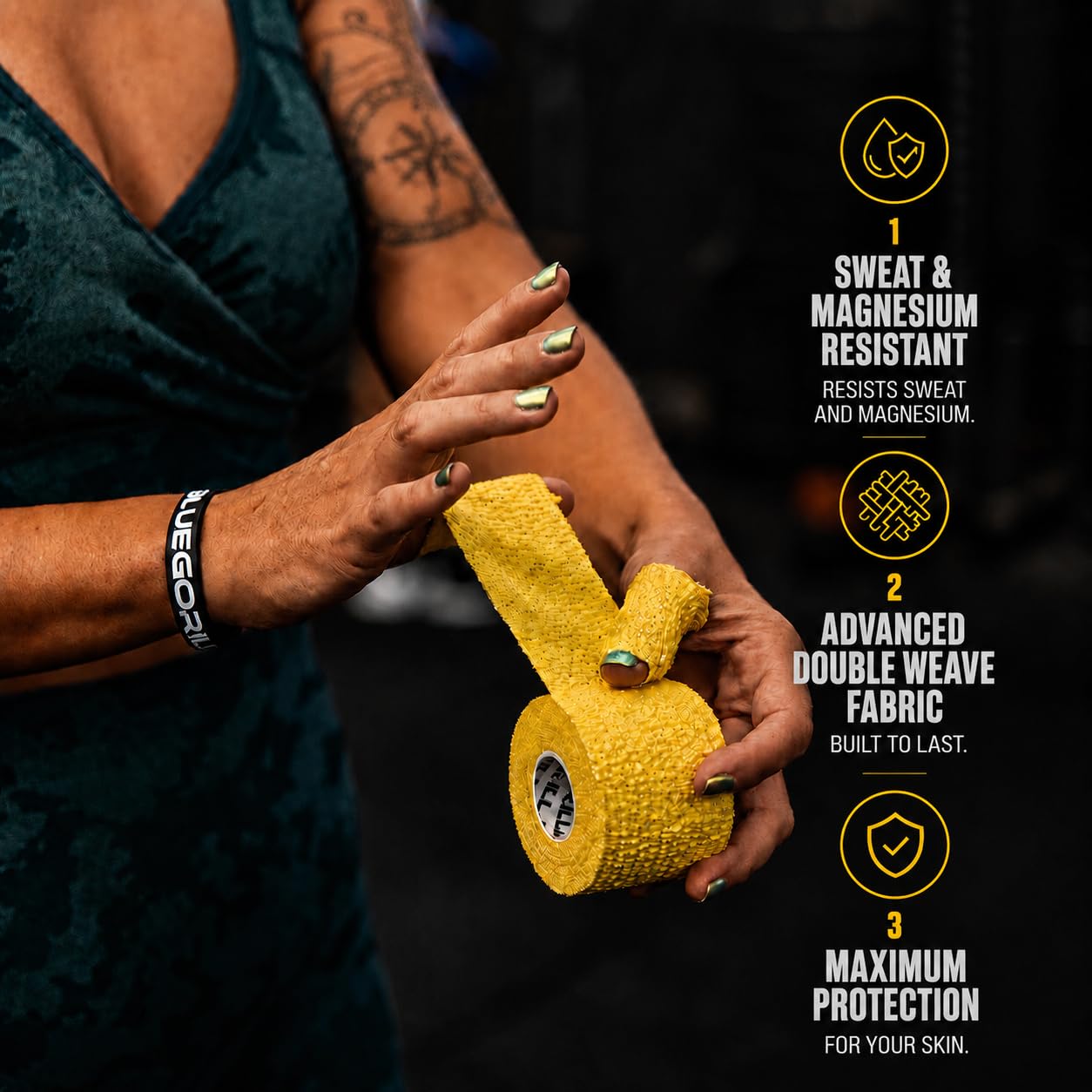 Premium Crosstraining-Weightlifting BLUEGORILLA. Najszerszy i najmocniejszy na rynku. Testowane w naszym pudełku z najlepszymi sportowcami. Opakowanie 24 sztuk w mieszanych kolorach