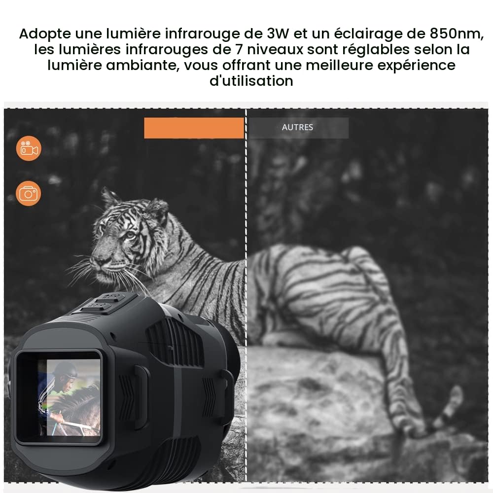 Vision Nocturne monoculaire 1080P, Appareil de Vision Nocturne avec lumière Infrarouge à 7 Niveaux,Zoom numérique 5X,2000 mAh,Utilisation de Jour comme de Nuit pour la Prise de Photos et de vidéos