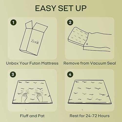 Miniatura 9 de ZonLi Colchón de futón japonés tamaño individual de 75 x 39 pulgadas, funda 100% algodón de 4 pulgadas de grosor, colchón de tatami plegable, tapete