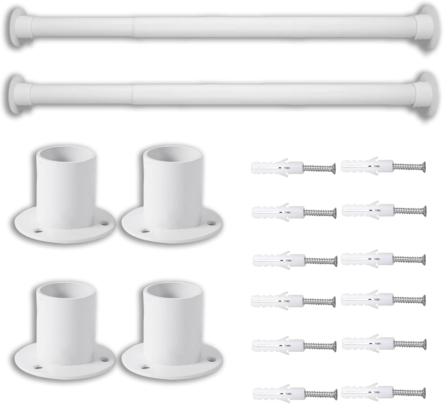 2 Pack Expandable Closet Tension Rod, Heavy Duty Metal Valet Rod for Closet, Closet Bar with End Supports and Mounting Screws, Easy Install(White,140-220cm)
