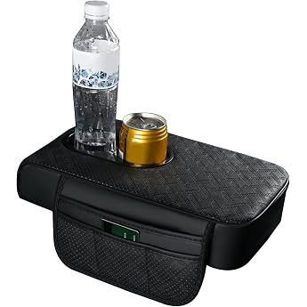 Armrest Box for Vehicles PU Leather Armrests Cushion Car Centre Console with Drink Holder Car Armrest Box Cushion Armrest Protector for Most Cars Vans