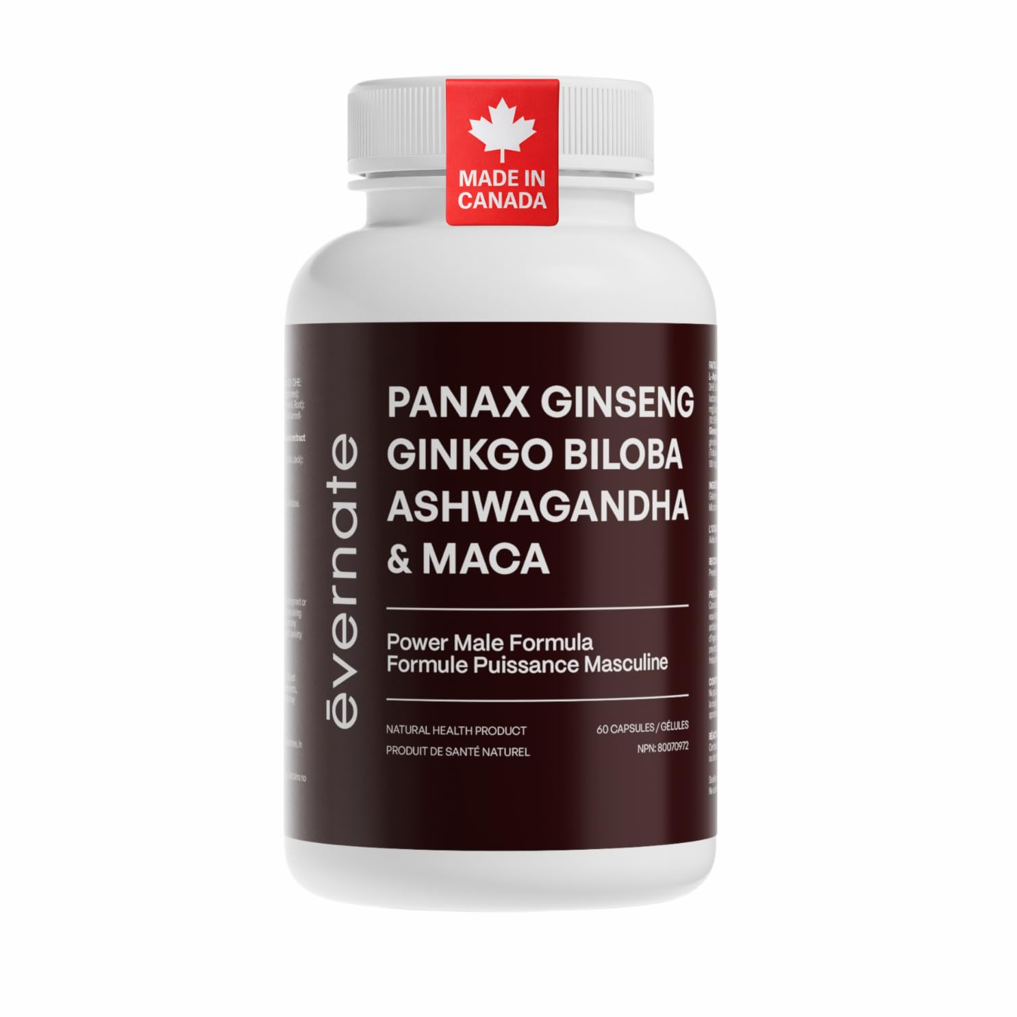 ALL-IN-ONE Maca 3000 mg and Ginkgo Biloba 6000 mg, Panax Ginseng 800mg, Tribulus 1000mg, Tongkat Ali, L-Arginine, and Ashwagandha– Natural Energy and Vitality Support – 2 Capsules per Serving, Made in Canada