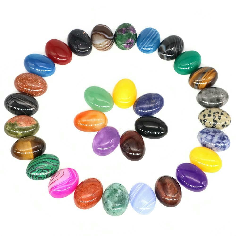 Lote de 5 cuentas de cabujón ovaladas de piedra, piedras preciosas de cristal natural, espaciadores de camafeo con parte trasera plana para hacer joyas, pendientes, colgantes y collares, jade morado