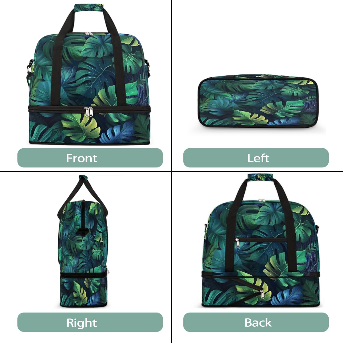 Borsone estivo da viaggio pieghevole con foglie di palma tropicale, borsa da palestra espandibile con scomparto per scarpe, borsa da weekender di grande capacità, borsa da viaggio per sport, viaggi