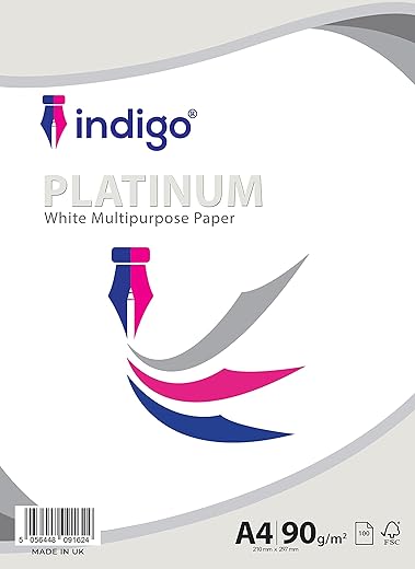 Indigo® A4 Platinum White Copier & Printer Paper – 90GSM, 100 Sheets – Premium Bright Finish for Inkjet, Laser & Copier Use