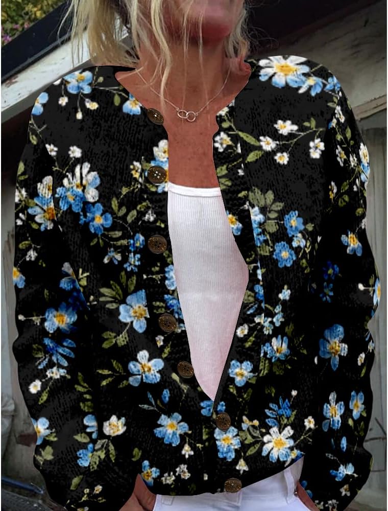 トップス ORIMI SPECIAL CARDIGAN Amazon.com: Boho Sweater for Women Blue Flower Print Chunky