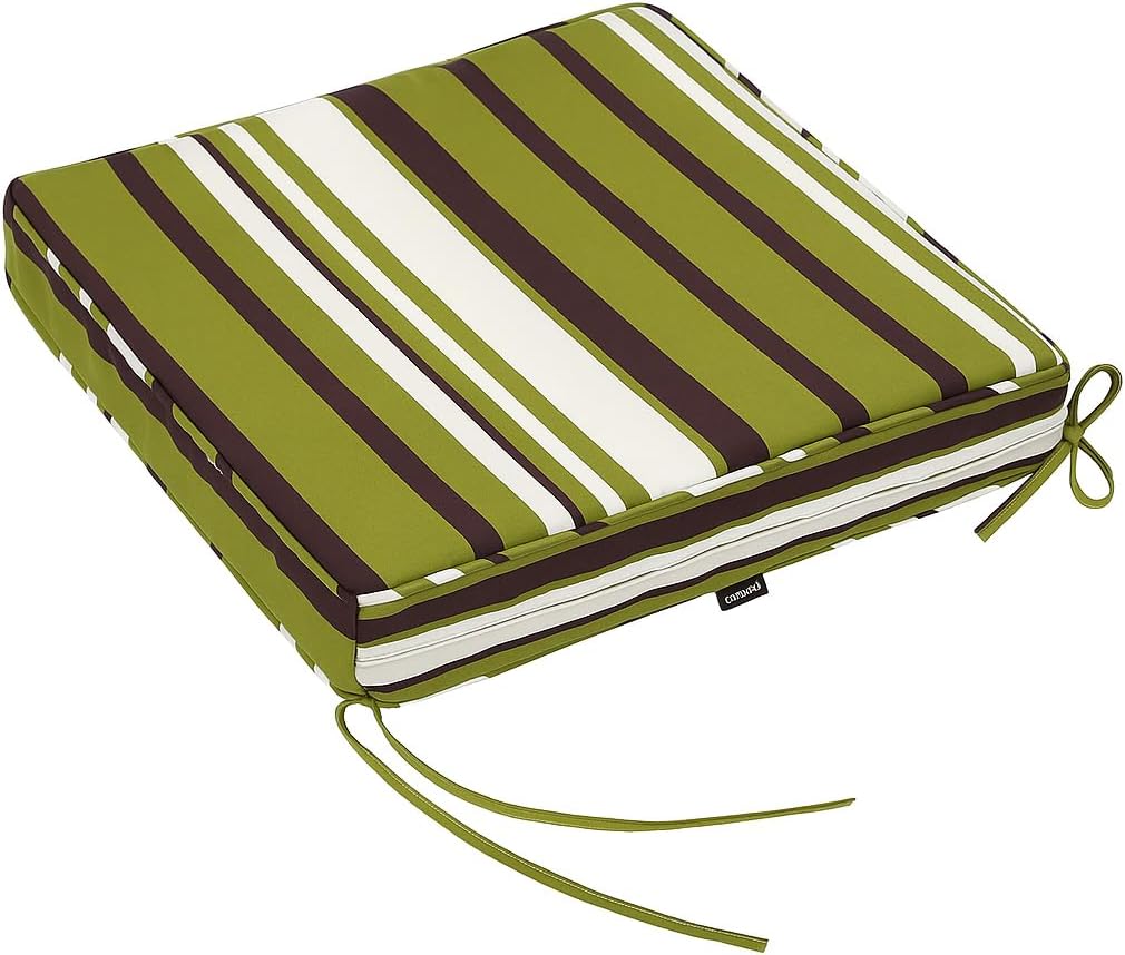 19x19x3 Inch Outdoor Square Corner Chair Cushions with Ties Set of 2, Water&Fade Resistant Thick Seat Cushion Pads for Garden Patio Dining Porch Furniture - Green Striped