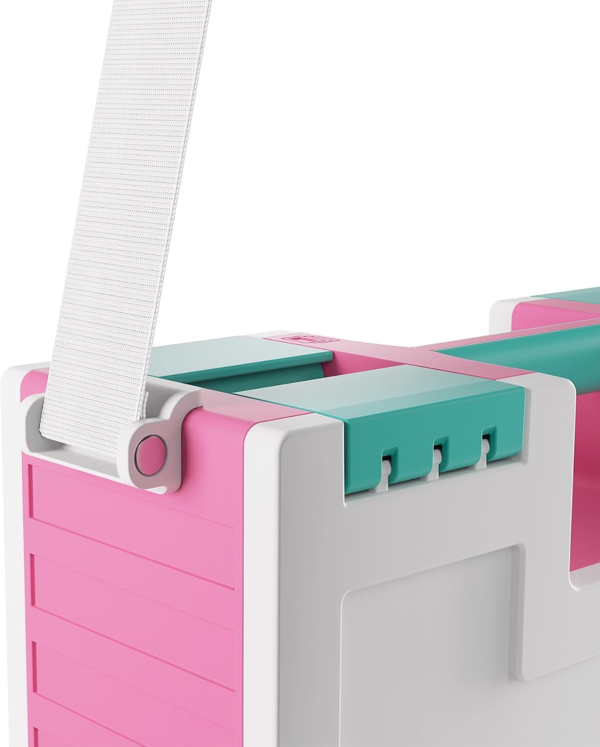 Asmodee Gamegenic - Game Castle Pink White Teal - boîte de rangement transportable pour accessoires de jeux et cartes, rangement pour jeux de société avec bandoulière réglable, mallette tout-en-un