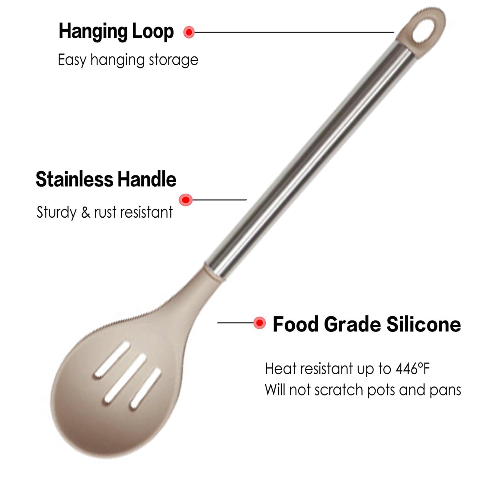 Set di Utensili da Cucina in Silicone, Set di Utensili da Cucina da 47 Pezzi con Supporto, Set di spatole con Manico in Acciaio Inossidabile, Utensili da Cucina per Cucinare,Cachi