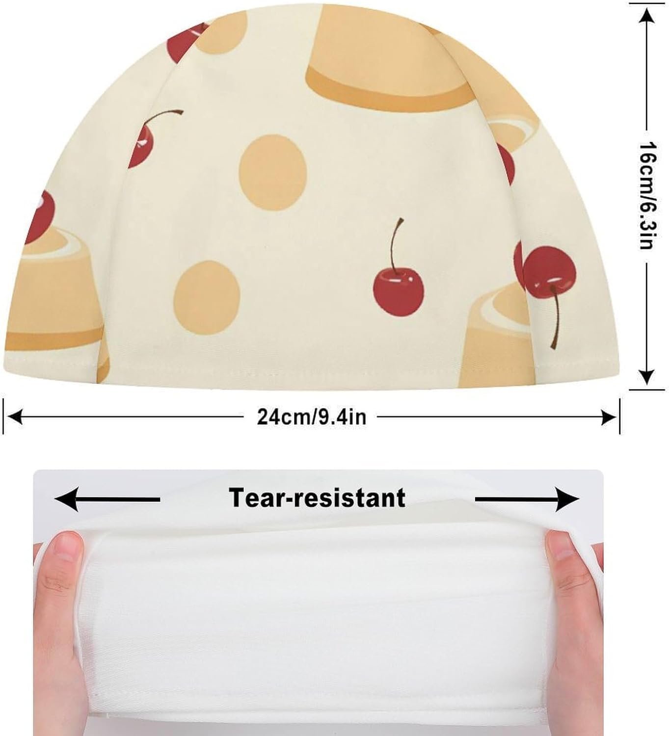 Cheese Pudding Cherries Womens Swim Cap for Men Adult Swimming Hat Curly Short Medium Long Hair