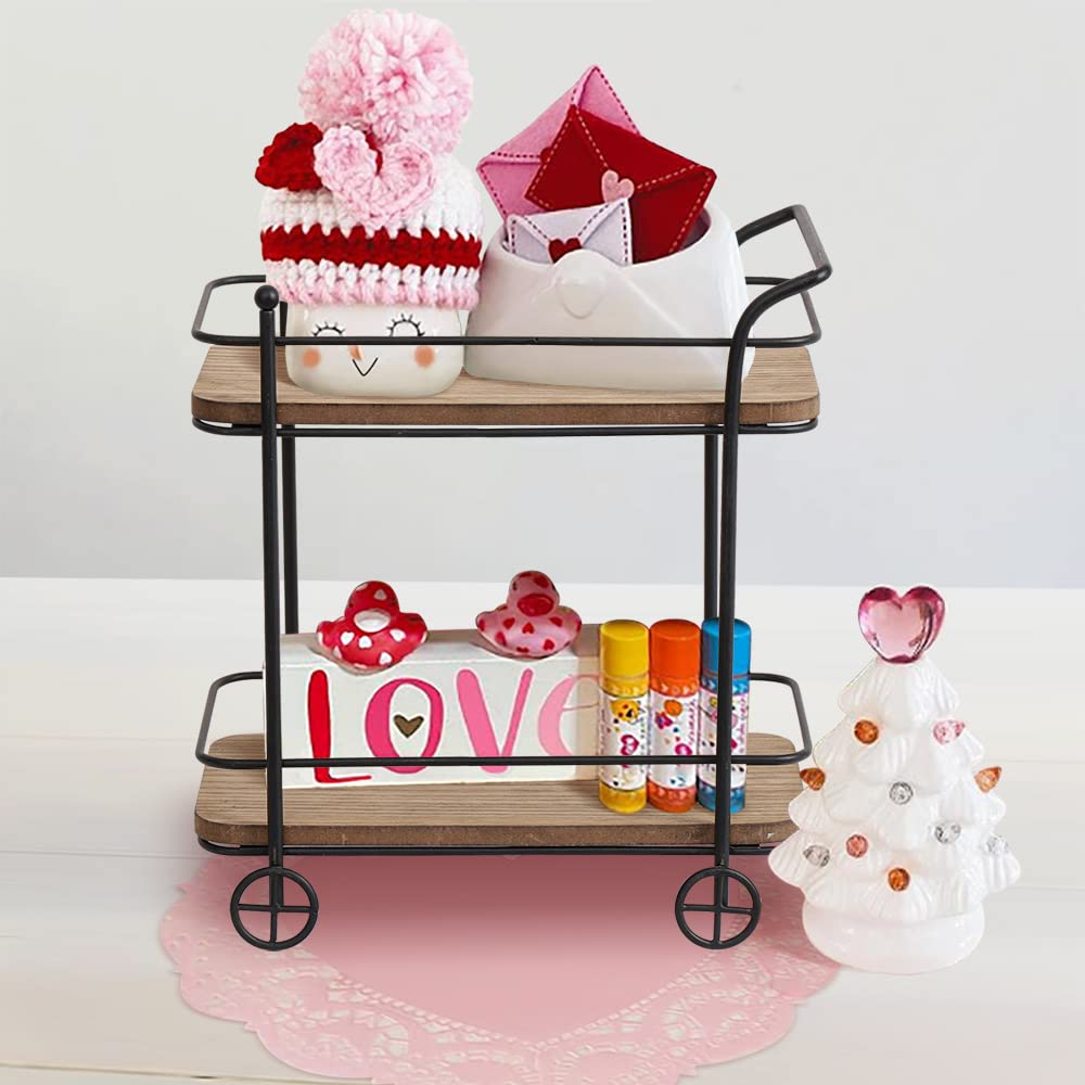 SunArtHome 2-Tier Rolling Coffee Bar Cart – Matte Black Metal & Wood Utility Cart, 10.75x6.25x11 Inches - View #3