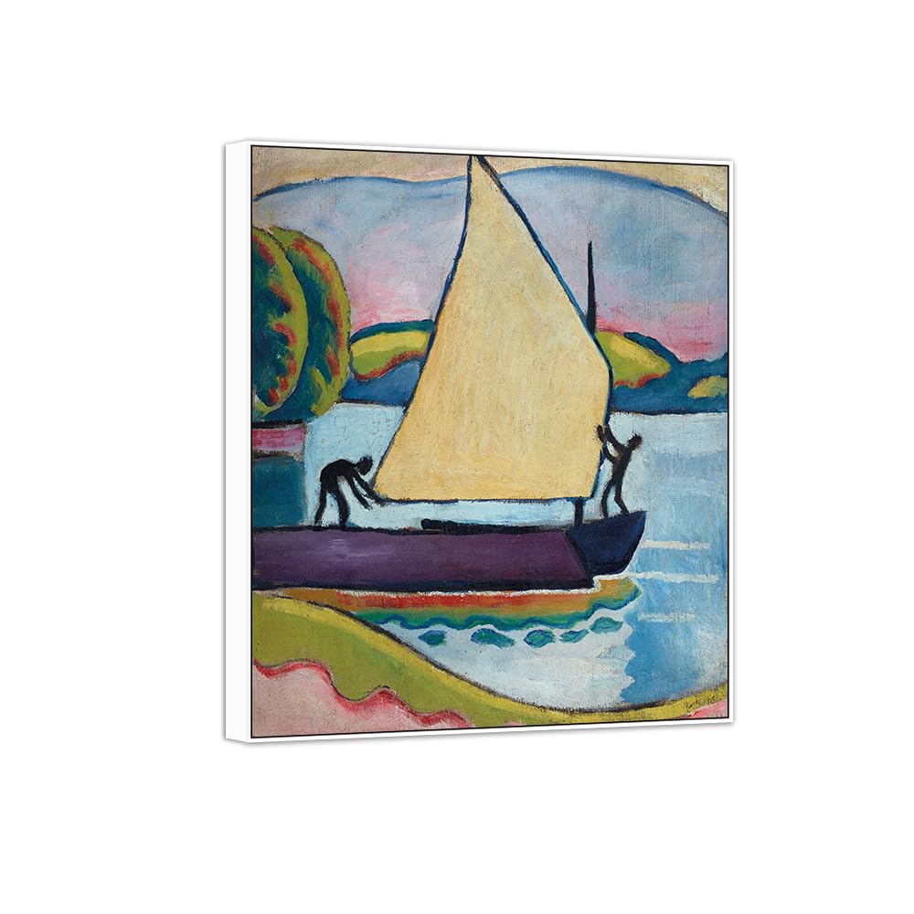 Sdyskkug White Frame August Macke Famous Wall Art For Living Room. Sailboat In Morning. Canvas Artwork Picture. Prints Reproduction Modern Home Decor 72X60cm