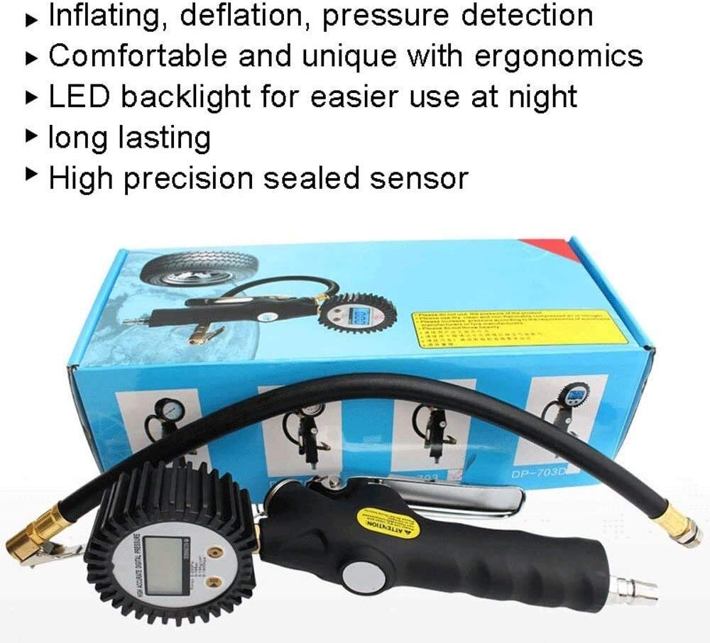Manómetro Digital de presión de neumáticos, manómetro de Aire portátil de 100 PSI, portabrocas de Aire Resistente y Accesorios de compresor para camión, automóvil, Tubo Interior de Bicicleta