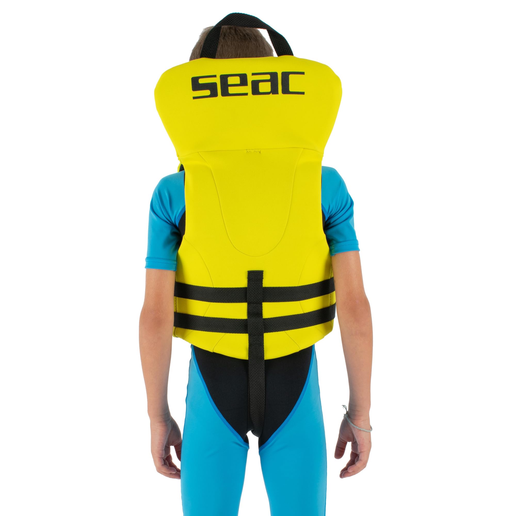 SEAC Hydro Snorkeling Vest Junior–Giubbotto Galleggiante Bambini 100N–Aiuto al Galleggiamento per Snorkeling e Sport Acquatici–Gilet Sicurezza Neoprene Giallo con Fischietto–Certificato EN ISO 12402-4