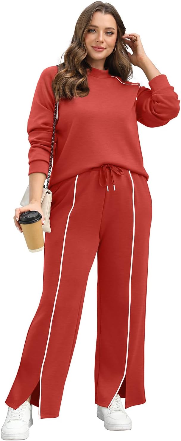 WIHOLL Lounge Sets for Women 2 Piece Fall Outfits 2025 Wide Leg Pant Matching Sets Womens Clothing - Image 3