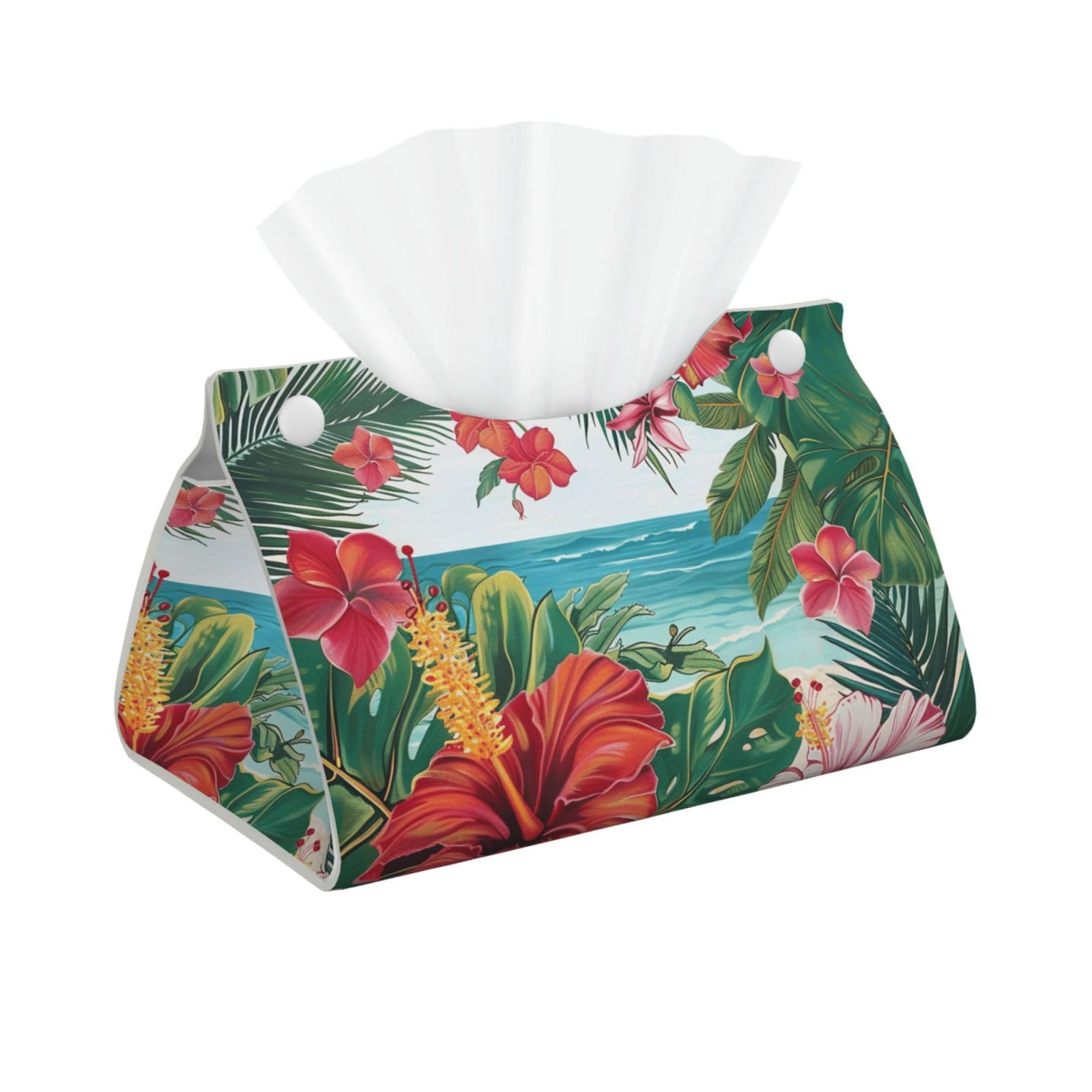 summer hawaiian Print Tissue Box Cover Foldable Tissue Storage Box Leather Tissue Cube Box Holder for Living Room Bedroom Office Car Home Decor