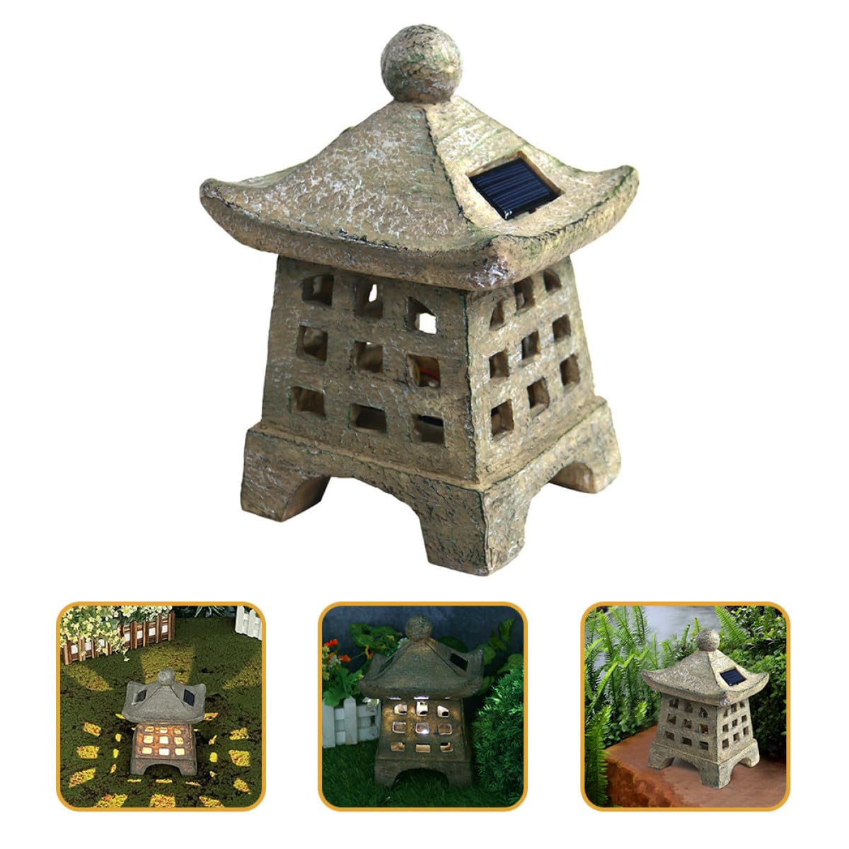Luz Solar para Pasarela Lámpara Solar de Resina Imitación Piedra Beige Decoración de Jardín y Exterior Iluminación Decorativa Carga