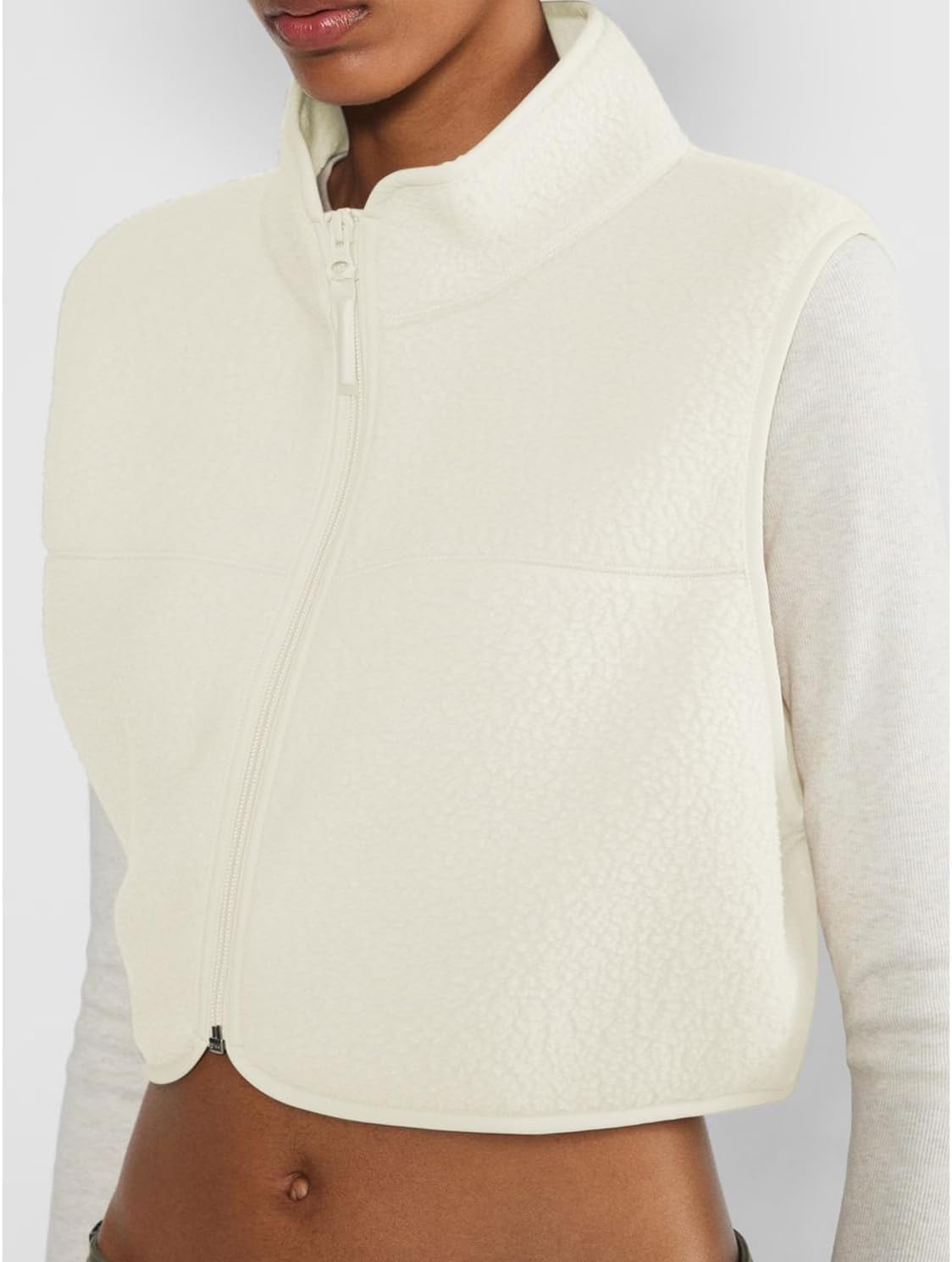 Womens Cropped Fleece Vest Sleeveless Crop Vests Zip Up Short Sherpa Jacket Warm Outwear Vest Tops - Image 6