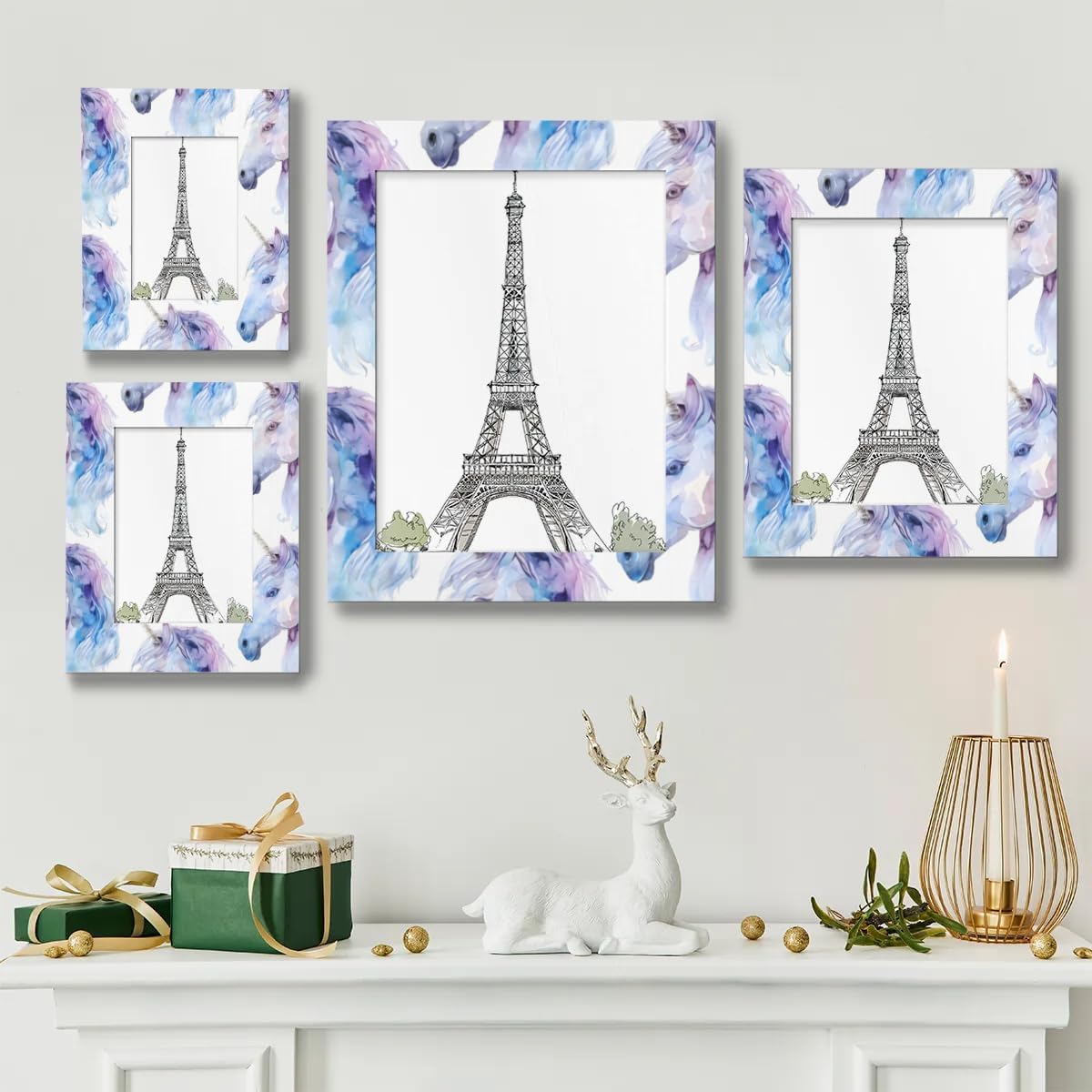 Cute Unicorn 8x10 Picture Frame, Unicorn Print Wood Photo Frame for Wall or Tabletop Display Pictures 5x7 with Mat or 8x10 without Mat