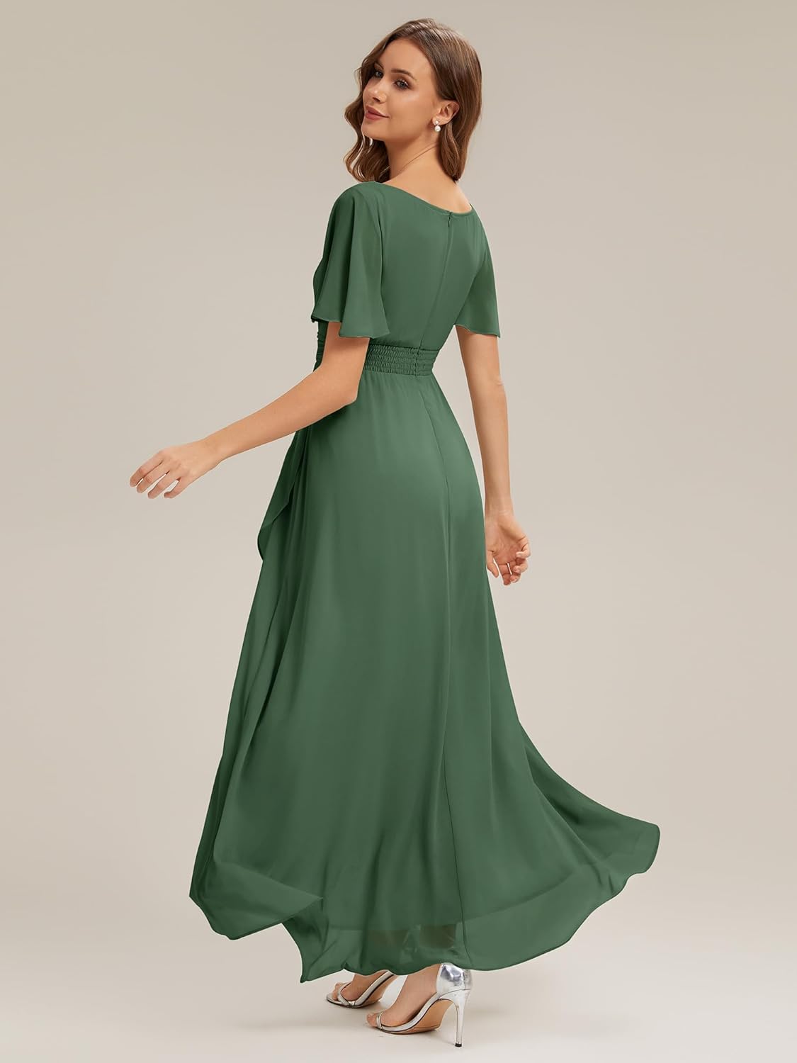 Ever-Pretty Women's Short Sleeves Summer Spring Bridesmaid Dress Chiffon High-Low Semi Formal Wedding Guest Dresses 02708