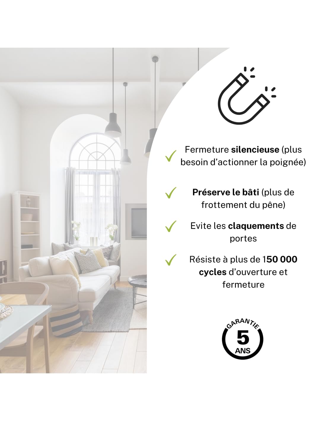 THIRARD - Serrure Magnétique Encastrable pour Porte Intérieure - Axe 50 mm - Bouts Ronds - Fer Satiné - Système Magnétique à Pêne Rétractable - Gâche Plate en Acier - Silencieuse - Gris