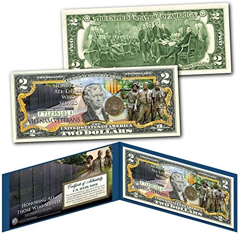 Vietnam Veterans Honoring All Those who Served Two Dollar Bill Special Edition Collectible Display Holder and Certificate image 2