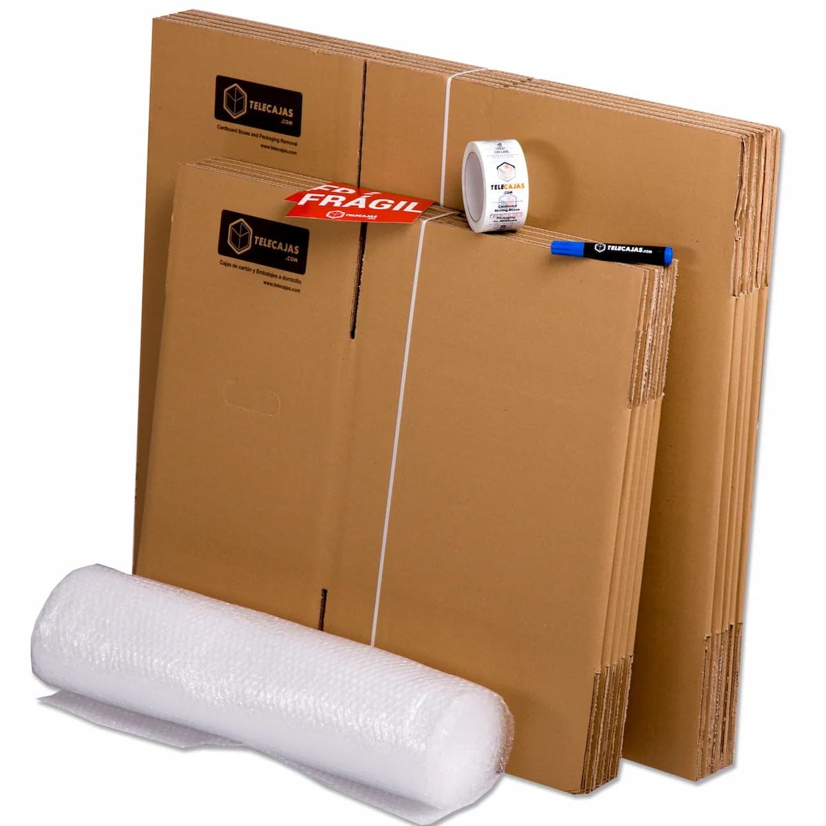 TELECAJAS | Kit de Mudanza Esencial para Familias | Incluye Cajas de Cartón, Plástico de Burbujas y Material de Embalaje (Pack Esencial)