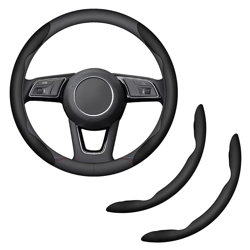 Capa para Volante em Couro com Acabamento Estilo Fibra de Carbono e Encaixe Bipartido HHZL Preta, 2 Peças