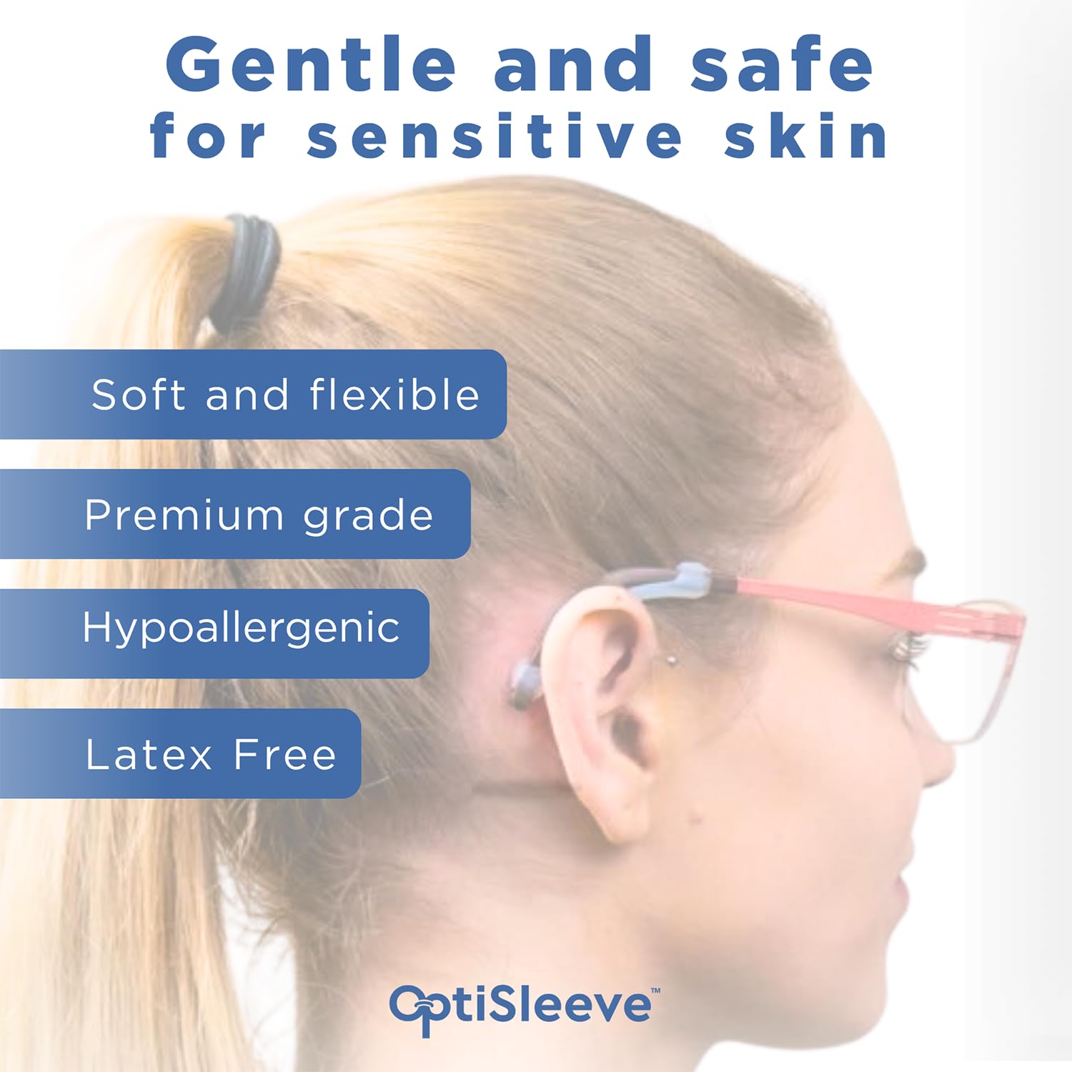 OptiSleeve Silikon-Brillen-Ohrgreifer - 4 Paar Anti-Rutsch-Brillen-Ohrgriffe für Komfort - rutschfeste Brillenohrbügel - Hypoallergene, weiche Silikonhüllen für Brillen & Sonnenbrillen (klar)