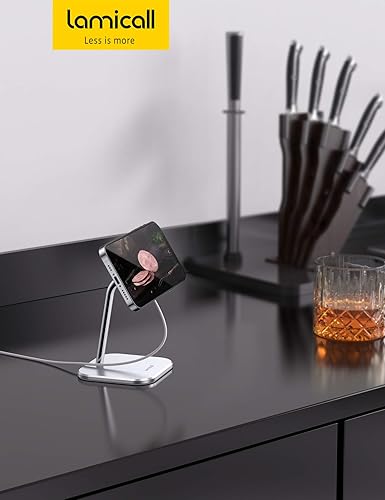 Miniatura 7 de Lamicall Soporte de teléfono para cargador MagSafe - MagSafe no incluido Soporte de carga de aluminio ajustable de rotación 360 para escritorio,