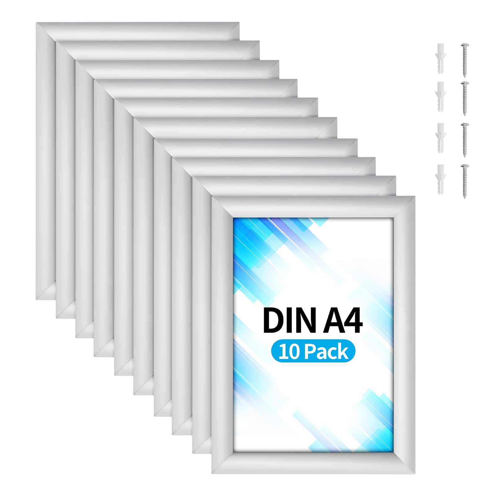 GreenWhim 10 Pack A4 Snap Frames Wall Mounted Silver Aluminium Poster Holders with 25mm Front-Opening Clip Design