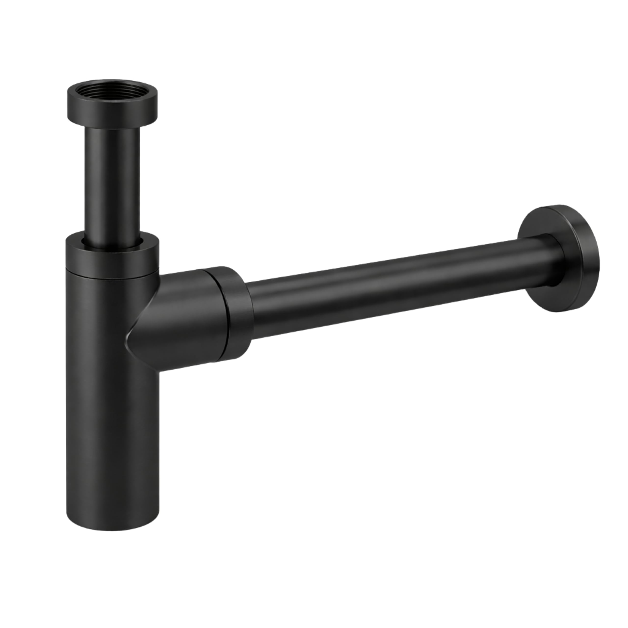 Corso Bathrooms Black Noir Matt Round Bottle Trap 1 1/4, Round Decorative P-Trap, Adjustable Waste Traps Plumbing Drain Tube For Bathroom Sink Basin Vessel, Matt