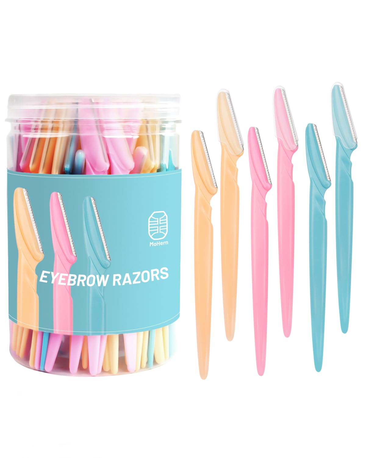 MoHern 60pcs Eyebrow Razors with Box - Dermaplaning Tools for Face, Multipurpose Face Razors for Women & Men, Multi-Color