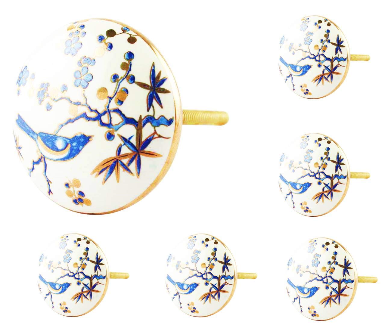 THE HIMALAYA CRAFT Knobs for Drawers - Vintage Assorted Ceramic Drawer Handle for Kitchen Cabinets Home Interior Décor Furniture Hardware (6, Blue Bird) Pack of 6-image-6