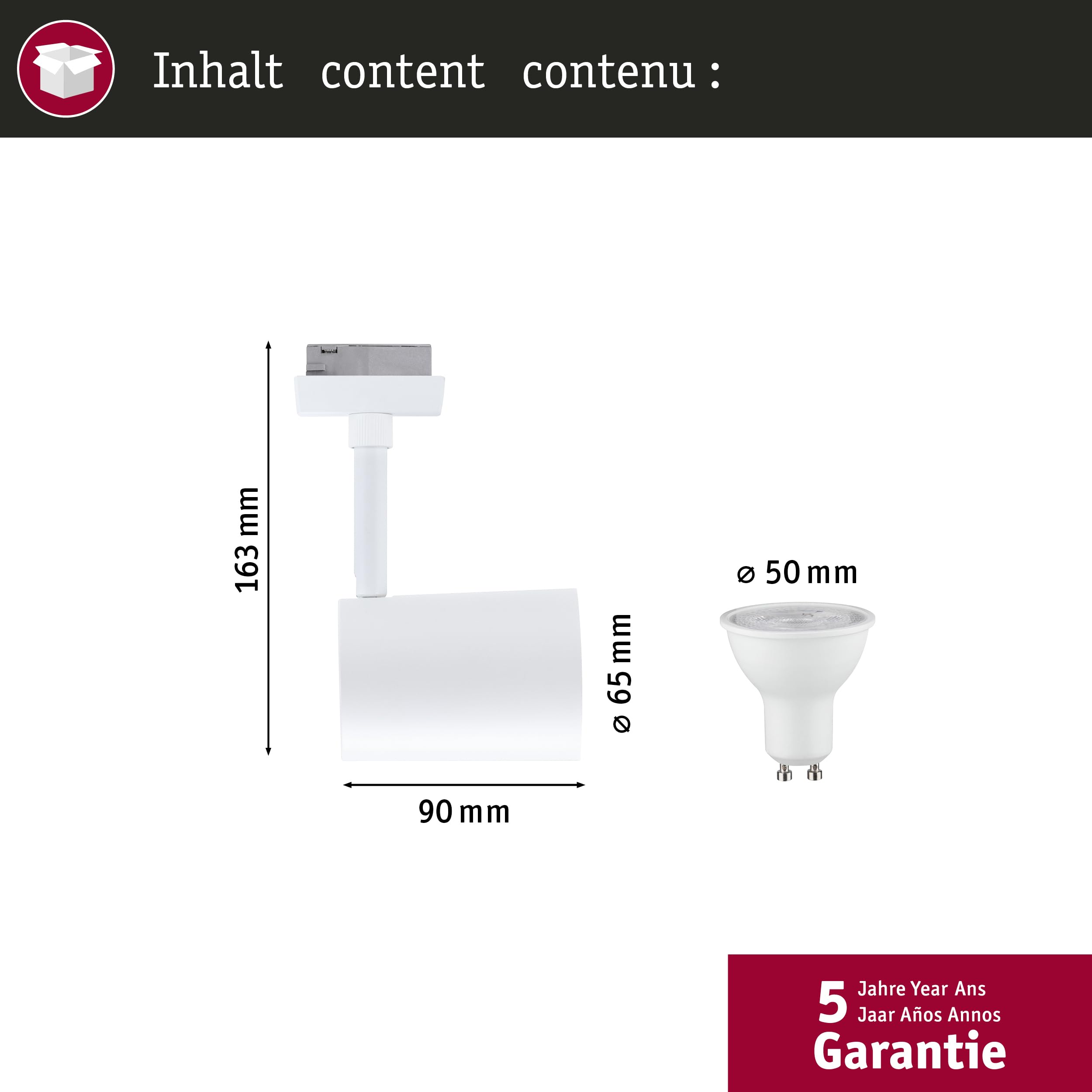 Paulmann 95663 URail Schienenspot Luxe Smart Home Zigbee RGBW GU10 4,8W dimmbar 230V Signalweiß Schienensystem