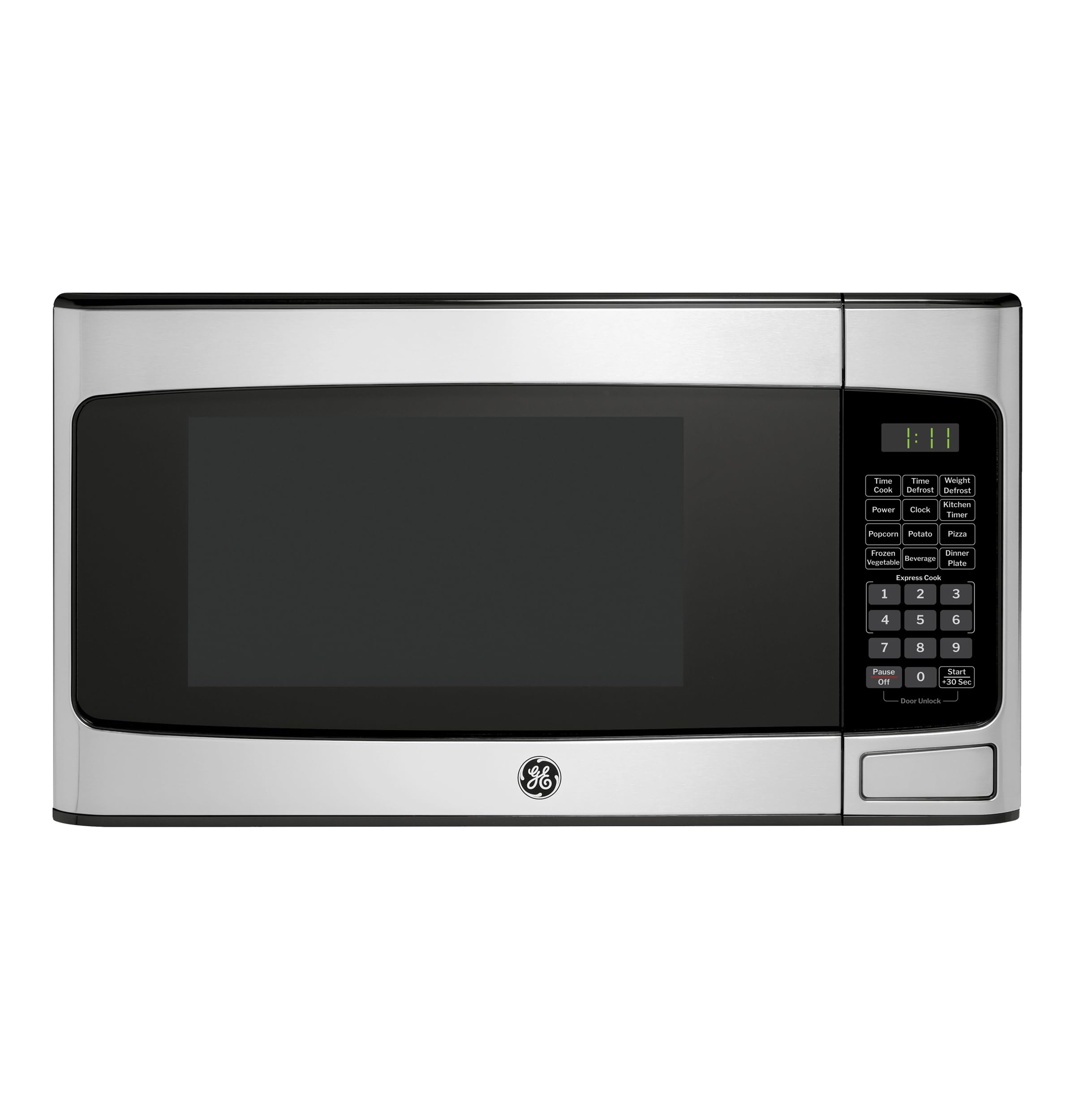 GE Countertop Microwave Oven, Compact 1.1 Cubic Ft., 950-watt Capacity, 6 Auto Cooking Settings, Child-Lock Technology, Kitchen Essentials for The Countertop, Dorm Room or Apartment, Stainless Steel