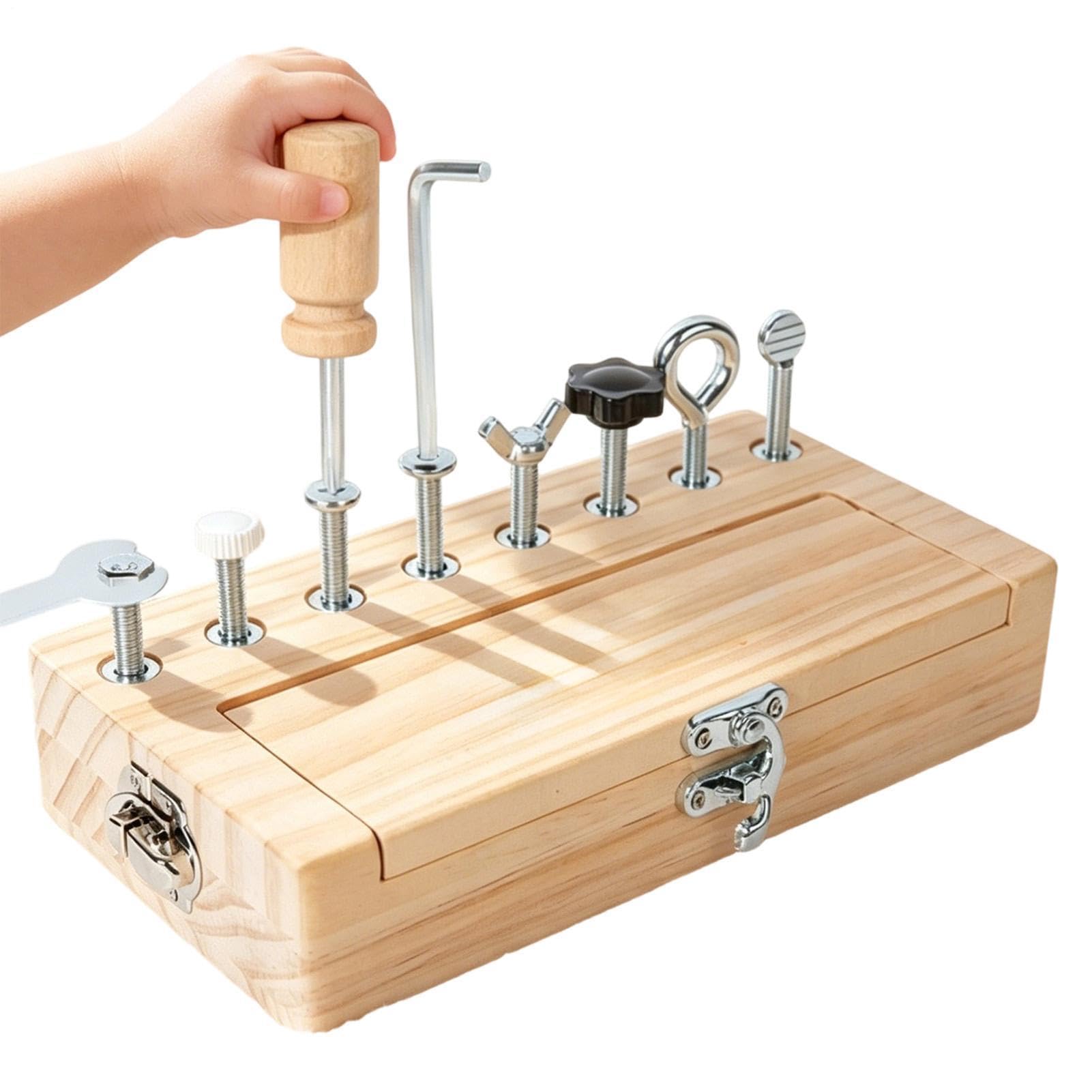 Juguetes de madera ecológicos y duraderos: bloques con tornillos educativos 8