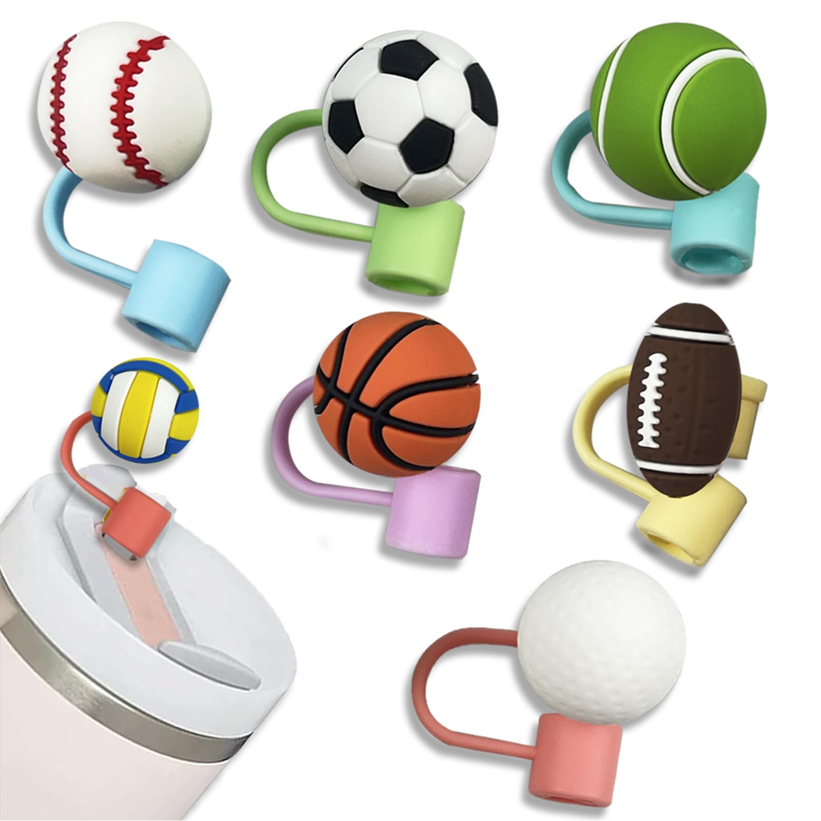 7Pcs 7mm Silicone Straw Covers Cap, Drinking Straw Covers, Straw Toppers for Tumblers, Dust-Proof Straw Plugs for Straw Tips for Cup Straw Accessories (7mm Silicone Ball Straw Cover)