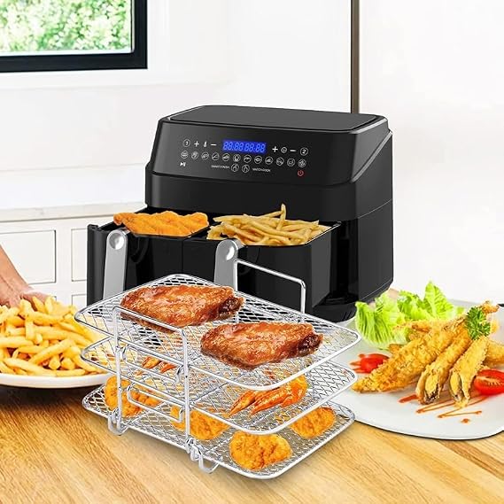 Airfryer Accessories for Ninja Hot Air Fryer Foodi Dual Zone [AF300EU] [AF400EU] - 304 Stainless Steel Cooking Grate - Multi-Purpose Air Fryer Rack - Grate for Grilling and Steaming