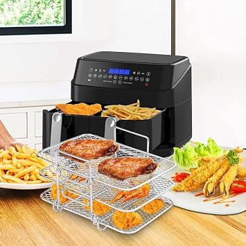 Airfryer Accessories for Ninja Hot Air Fryer Foodi Dual Zone [AF300EU] [AF400EU] - 304 Stainless Steel Cooking Grate - Multi-Purpose Air Fryer Rack - Grate for Grilling and Steaming
