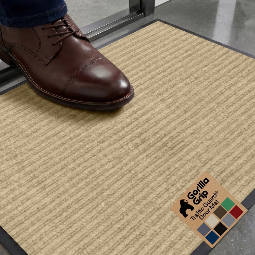 GORILLA GRIP Traffic Guard Indoor Outdoor Heavy Duty Door Mat, 29x17 Beige