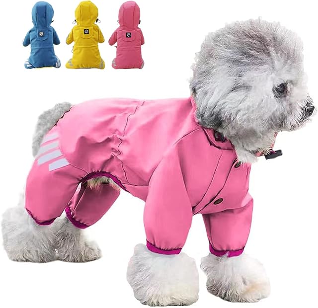 Outdoor Puppy Dog Raincoat Puppy Pet Rain Coat with Hood Dog Rain Jacket with Safe Reflective Strips Waterproof Jackets PU Reflective Raincoat for Dogs Cats Apparel Clothes (Small, Red)