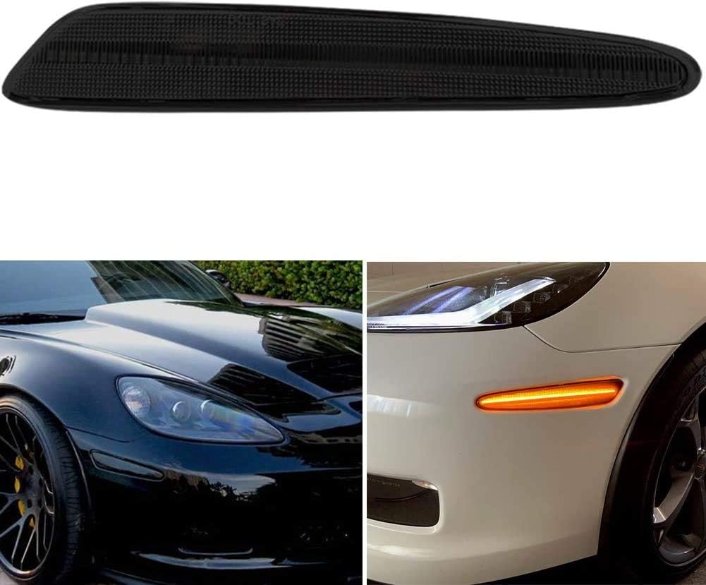 Full LED Side Marker Light Kit For Chevy Corvette C6 2005-2013 Amber Front + Red Rear Turn Signal Lamp Replace OEM # 10316651 10316652 Bumper Reflector Lights 4pcs Smoke lens
