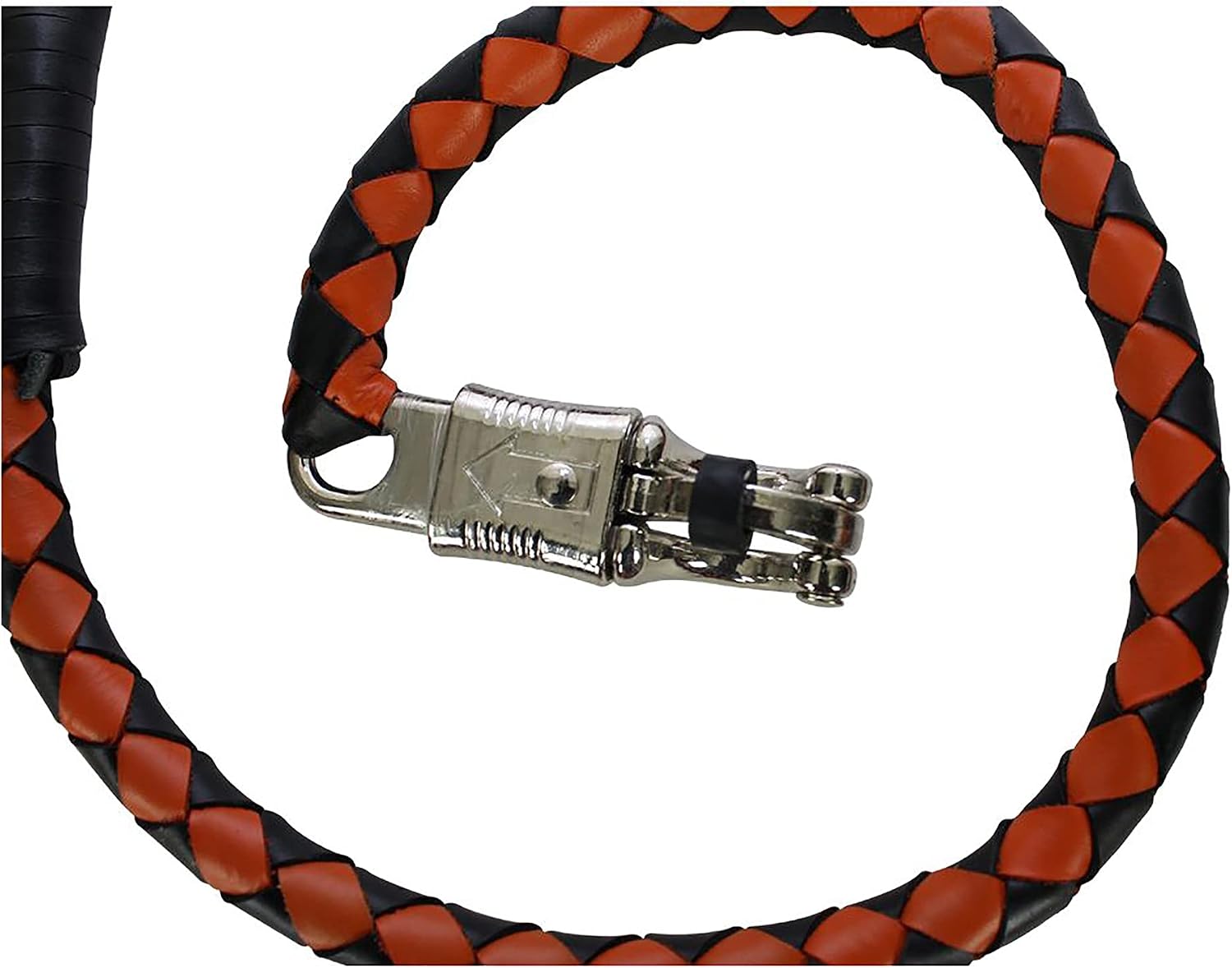 Dream Apparel 36" Leather Motorcycle Get Back Whip With Pool Ball - Black & Orange Braided Fringe Handlebar Decoration - View #2